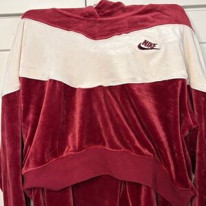 Nike Burgundy and Cream Velour Hoodie and matching sweat pants